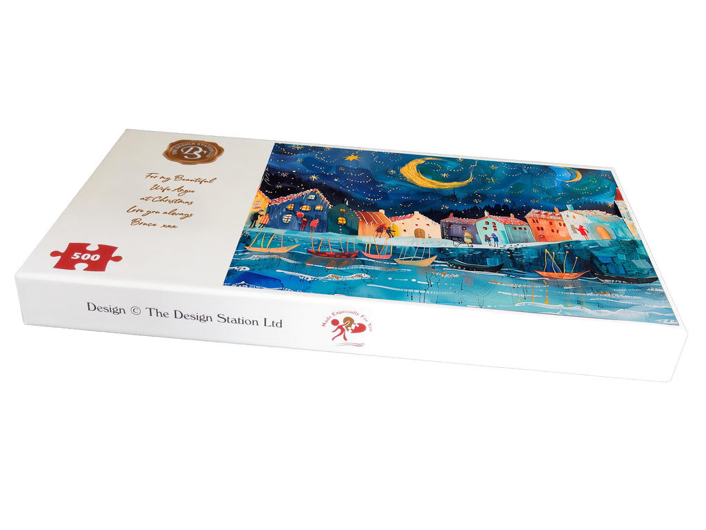 Jigsaw Puzzle for Adults: Harbour Moonlight Walk 500 or 1000 Pieces, Personalised Message