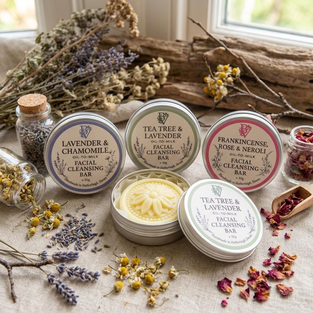 Gentle Face Cleansing Lotion Bar: Essential Oils, Travel Tin