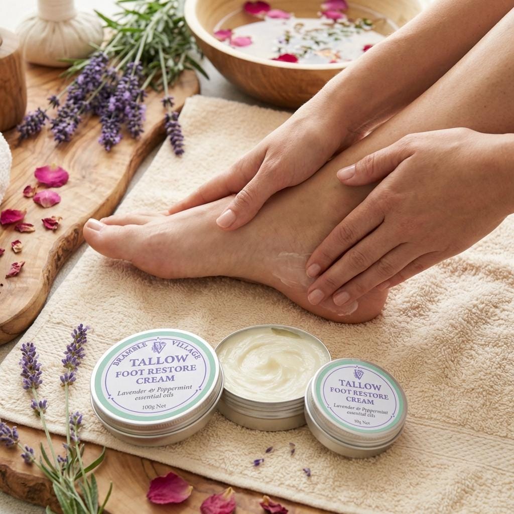 Tallow Foot Cream: Lavender & Peppermint |  Organic Grass Fed Tallow | Dry Cracked Feet Skin Care