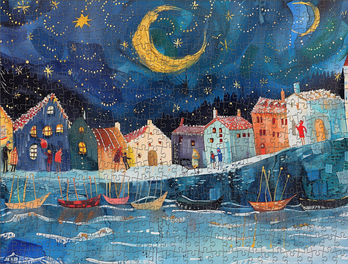 Jigsaw Puzzle for Adults: Harbour Moonlight Walk 500 or 1000 Pieces, Personalised Message
