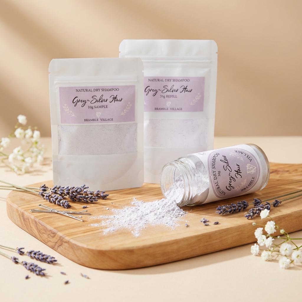 Natural Dry Shampoo Powder: For Grey, Silver or White Hair, Botanical Hair & Scalp Refresher