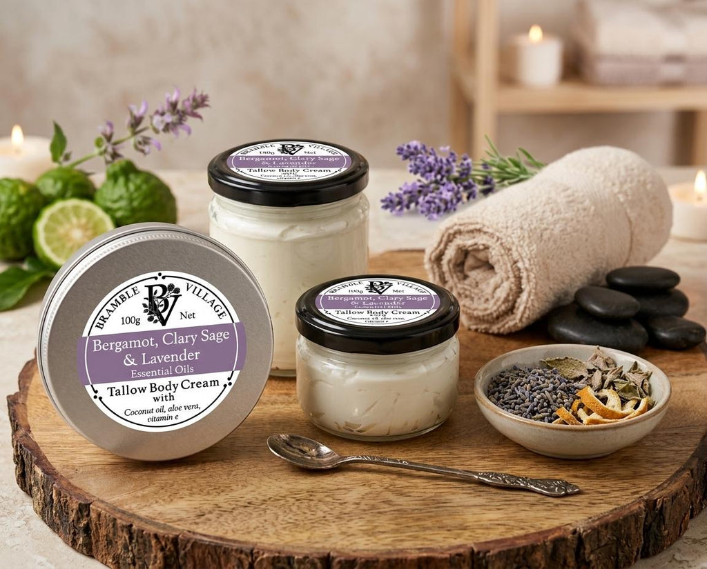 Tallow Body Cream - Bergamot, Lavender & Clary Sage Essential Oils, Body Moisturiser with Organic Grass-Fed Tallow