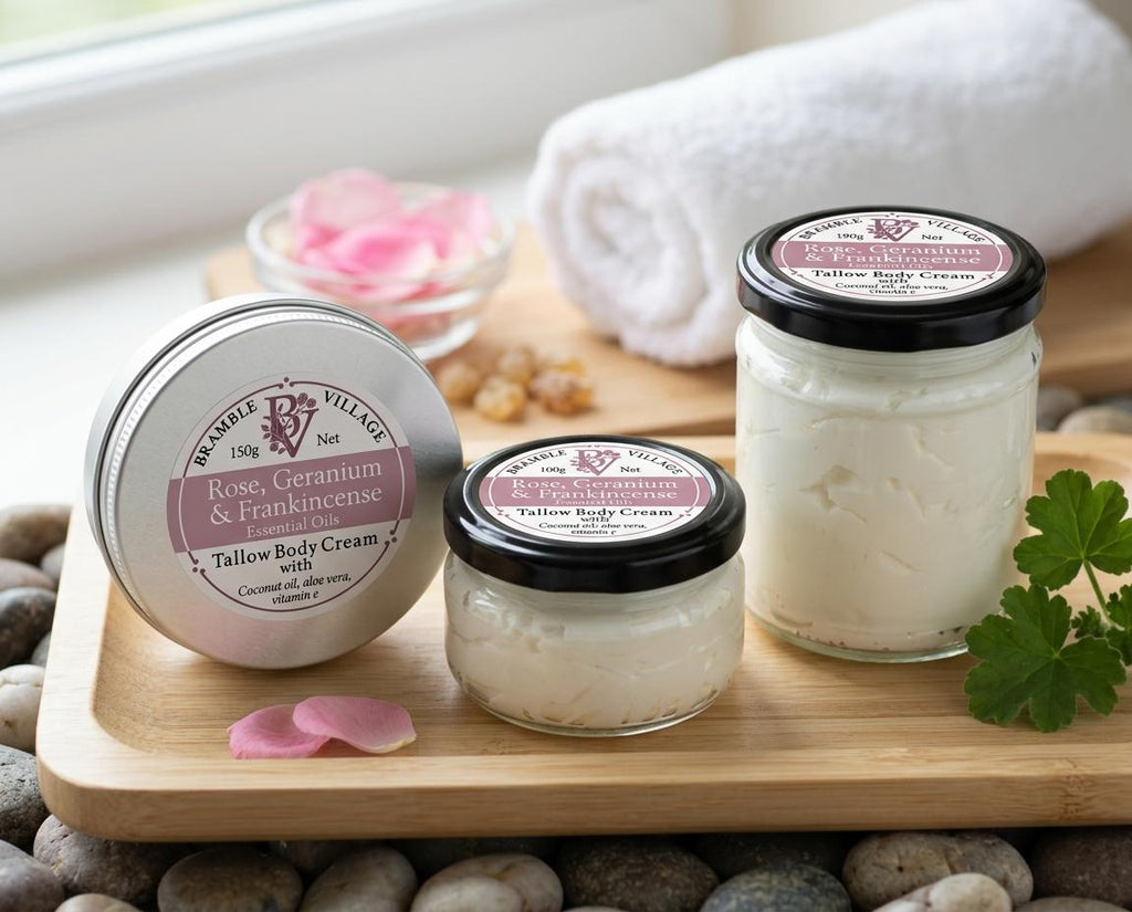 Tallow Body Cream - Rose, Geranium & Frankincense Essential Oils, Organic Grass-Fed, Body Moisturiser