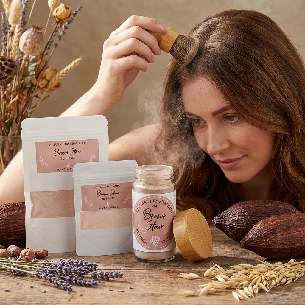 Natural Dry Shampoo Powder: For Brunette or Brown Hair, Botanical Hair & Scalp Refresher