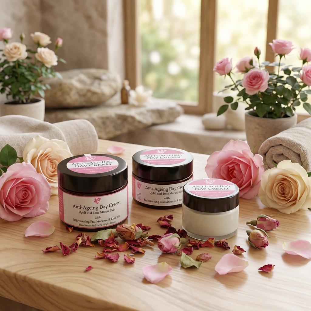 Anti-Aging Day Face Cream:  Hyaluronic Acid, Vitamin C, Essential Oils, Skincare for Mature and Aging Skin