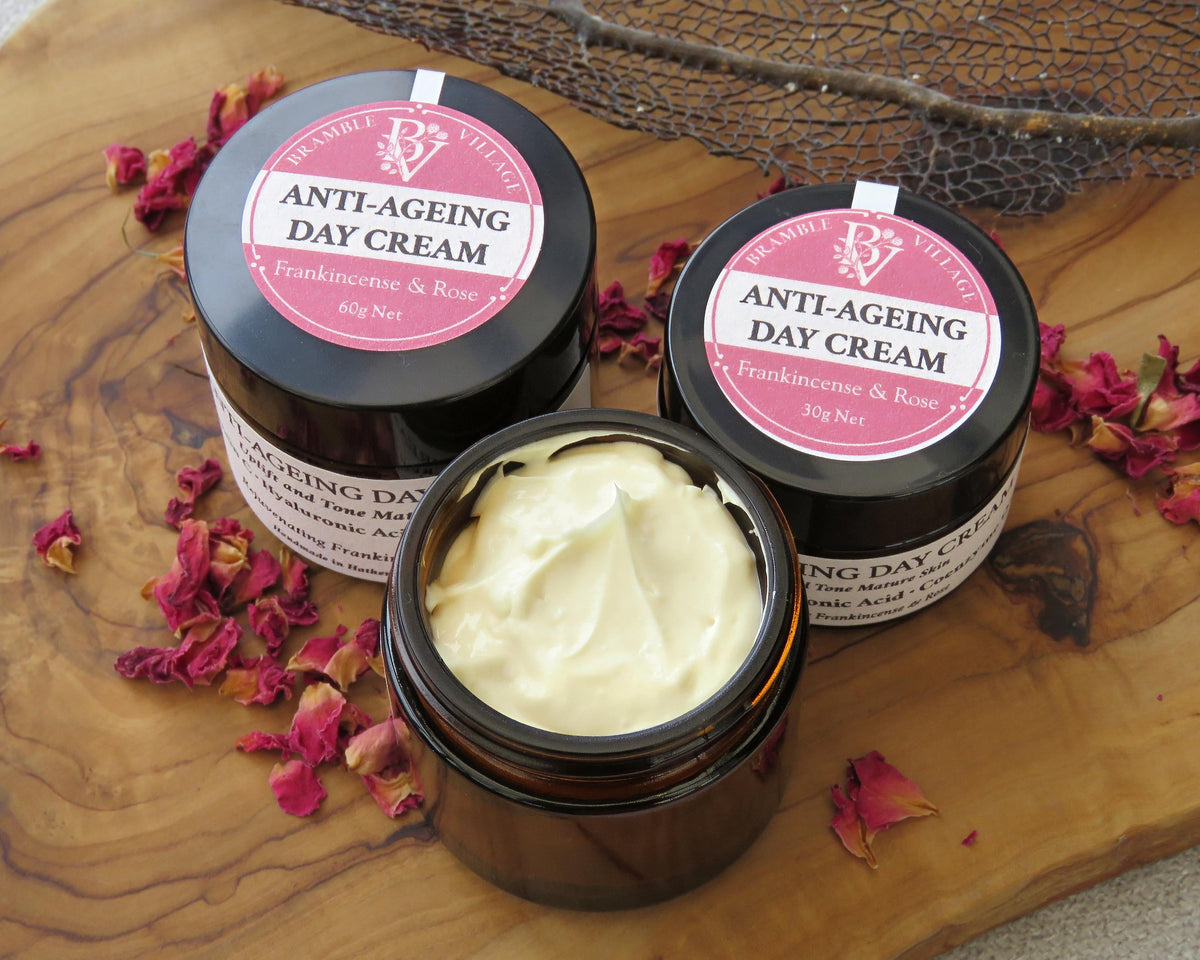 Anti-Aging Day Face Cream:  Hyaluronic Acid, Vitamin C, Essential Oils, Skincare for Mature and Aging Skin