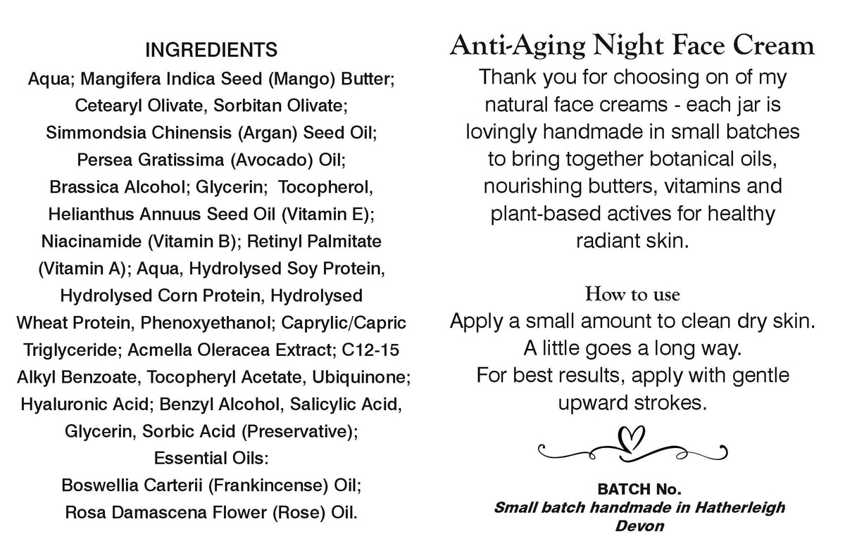 Anti-Aging Night Face Cream: Retinol, Coenzyme Q10, Frankincense, Rose, Vegan