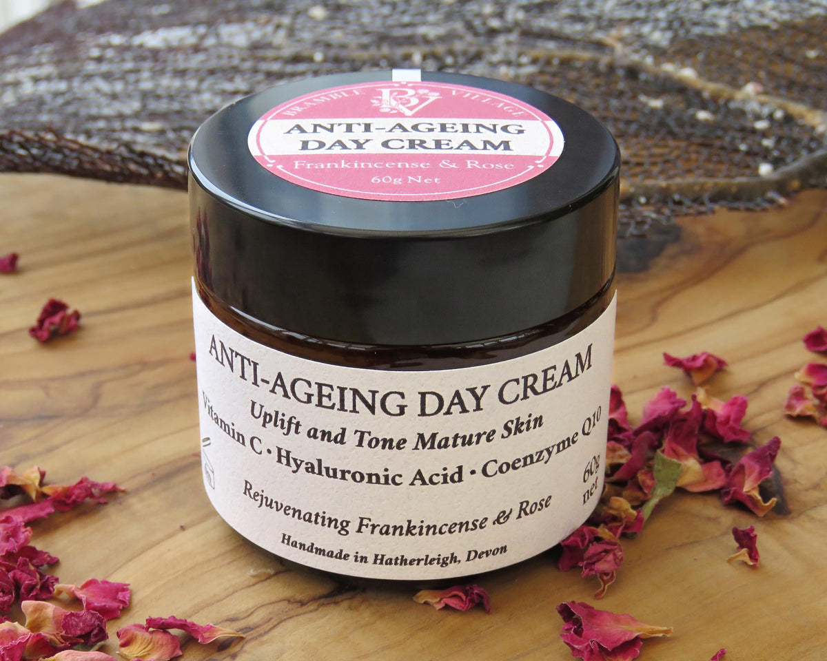 Anti-Aging Day Face Cream:  Hyaluronic Acid, Vitamin C, Essential Oils, Skincare for Mature and Aging Skin
