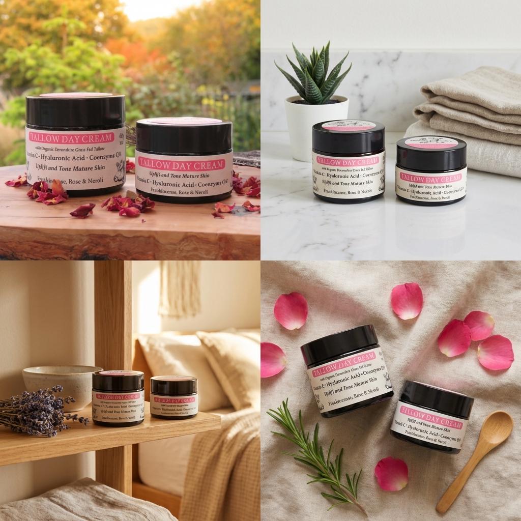 Tallow Day Face Cream: Anti Aging with Rosehip, Vitamin C, Hyaluronic Acid and Q10, with Organic Grass Fed Tallow